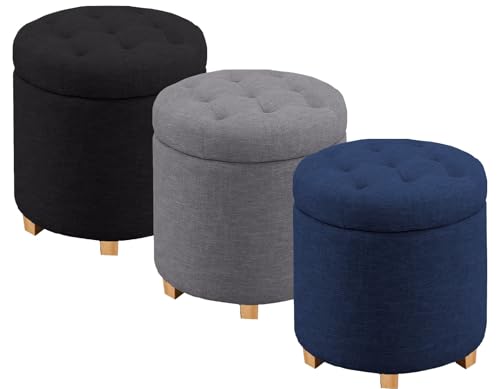 Ecoshine Supplies Ottoman Storage Box with Lid, Tufted Seat,