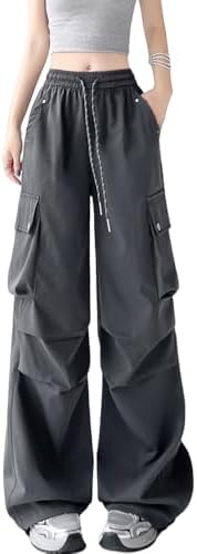 [HIMATI] Women's Cargo Pants, Long Pants, Wide Cargo Pants, with Pockets, Relaxed Fit, Suitable for Hip Hop and Dance, Cool Bottoms