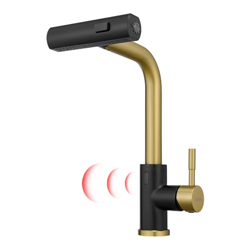 GIMILI Black and Gold Touchless Kitchen Faucet with Pull Down Sprayer, 15” Hight Single Hole Handle Kitchen Sink Faucets