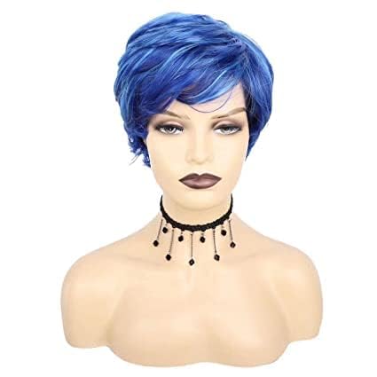 Short Blue Hairstyles Synthetic Wigs For Black Women Straight PixIe Cut Hair Wig For Women