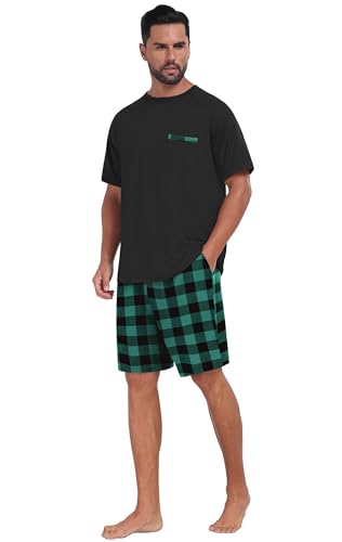 Image of Mens Pajamas Set Lightweight Summer Pjs Sleepwear Soft Comfy Short Sleeve Loungewear With Pocket (S-4X)