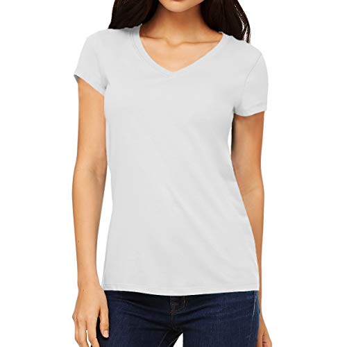 Image of Pooplu Women's Regular Fit Premium Plain 100% Cotton V Neck Half Sleeves, Casual Plain Pootlu Tees and Tshirts.