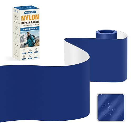 KING MOUNTAIN Self Adhesive Nylon Fabric Repair Tape, 4×63 Inches, Quick Down Jacket Repair Patch, Waterproof Outdoor Gear Patch Kit for Tent,Backpacks,Umbrella, Gloves, Sleeping Bag (Dark Blue)