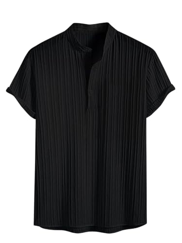 Image of GRECIILOOKS Shirt for Men | Mens Casual Shirt | Men Stylish Shirt | Men Textured Shirt | Men's Regular Fit | Men Ribbed Shirt | Short Sleeve Shirt for Summer Outdoor Activities