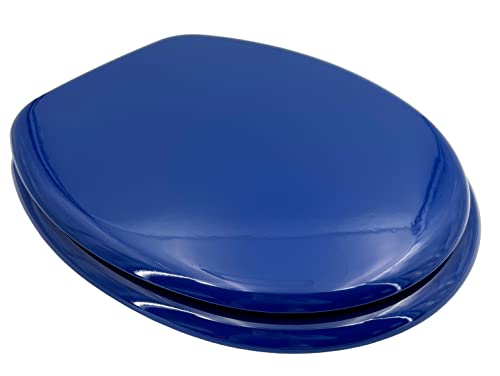ADOB WC Sitz Klobrille Holzkern Farbe Blau, extrem stabil, messing verchromte Scharniere, WC-Brille WC-Deckel, 85066