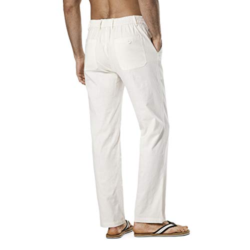 Men's Drawstring Linen Pant Elastic Waist Relaxed-Fit Casual Beach Trousers3