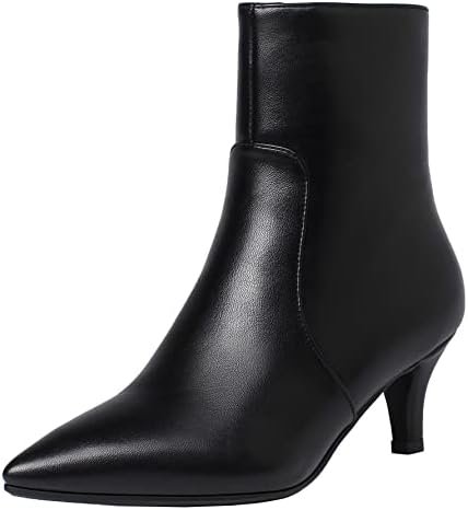 Seborluys Women's Pointed Toe Low Kitten Heel Booties Zip Up Pointy Fashion Ankle Booties 9.5,Black Pu