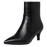 Seborluys Women's Pointed Toe Low Kitten Heel Booties Zip Up Pointy Fashion Ankle Booties 9.5,Black