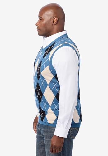 KingSize Men's Big & Tall V-Neck Argyle Sweater Vest - 3XL, Blue Diamond3