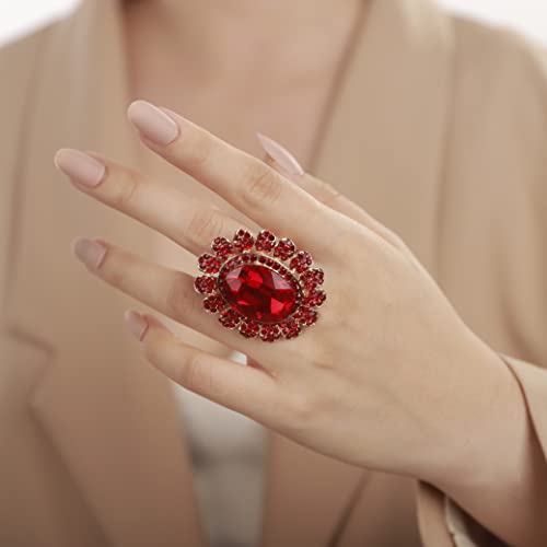 Yertter YERTTER-RING-22-11-1.4 Antique Gold Red Crystal Women Statement Ring Rhinestone Oval Ring Exaggerated Cocktail Ring Vintage Crystal Ring cover