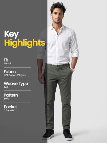 Image of Beyoung Cotton Lycra Classic Fit Chino Pants for Men | Casual Pants | Stretchable Chinos | Slant Pockets | Chino Trousers