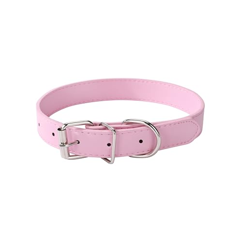 Azinoo Pink Leather Dog Collar for Small,Medium, Large Dog, (Wide: 0.75 for Dogs Neck: 10~14, Pink, M)
