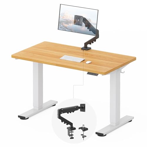 Image of FLEXISPOT EN2 48''x24''' Standing Desk with Monitor Mount Bundle, One-Piece Desktop, Fully Adjustable Single Monitor Arm with Cable Management, Bundle for Home Office, Gaming & Study, Maple