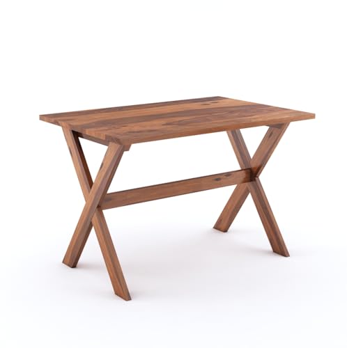 Image of MURALICRAFT Sheesham Wood 45 Inch Dining Table 4 Seater | Four Seater Dinning Table Set with 4 Upholstered Dining Chairs | Table: Criss Cross Design | Chair: Premium Round Edge | Rosewood, Honey
