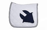  WAGNER Dressur Schabracke mit Fliegenhaube und Strass-Steinen Weiss-BLAU