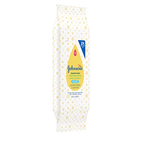 Johnson's Head-To-Toe Gentle Baby Cleansing Cloths, Hypoallergenic And Pre-Moistened Baby Bath Wipes, Free Of Parabens, Phthalates, Alcohol, Dyes And Soap, 15 Ct #TOP6