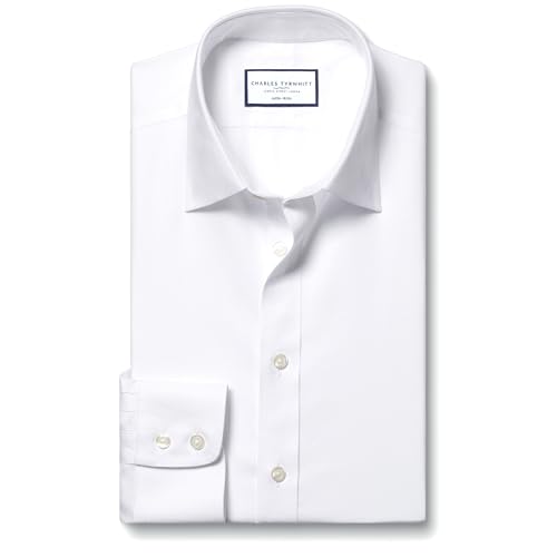 Shirts for Men – White Twill Non-Iron Formal Dress Shirt – Long Sleeve Cotton Shirt