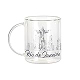 Fabulous Mug Verre Double Paroi - Rio de Janeiro Minimalist Brésil Voyage Foot Carnaval - Tasse a Cafe et The Isotherme 330ml Effet Suspendu Anti-Brulure Imprime en France