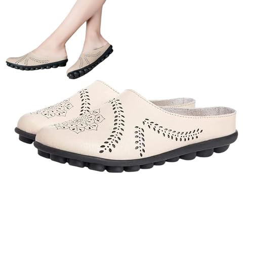 Pantoufles d'été pour femmes confortables - Sandales plates en cuir