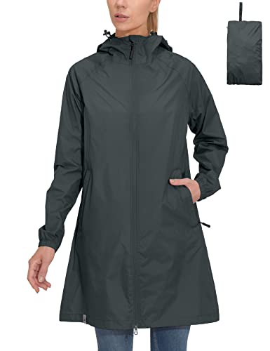 Mapamyumco Women's Waterproof Hooded Rain Jacket, Outdoor Windbreaker Rain Shell Coat, Ultralight Packable Gray L #TOP24