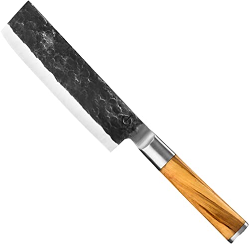 Forged Hakbijl Olive, 17cm, Japans Roestvrij staal, Handgemaakt met olijfhouten handgreep, Wordt geleverd in houten giftbox - Image 3