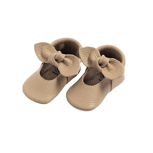 Freshly Picked First Pair Knotted Bow Baby Girl Leather Moccasins - Soft Sole Baby Shoes, Infant Shoes