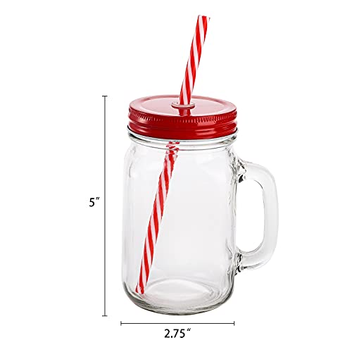 Suwimut 8 Pack 16 Oz Mason Jar Mugs With Handles Lids And Straws, Wide Mouth Clear Drinking Glass Bottle Set With Colored Metal Lids, Old Fashioned Decorative Tumbler Cups For Kids And Adults #TOP4