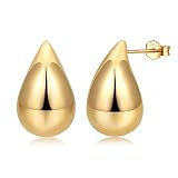 Chunky Gold Hoop Earrings for Women, Bottega Lightweight Teardrop Hollow Open Hoops Hypoallergenic Waterdrop Thick Hoop Earrings Jewelry Gift for Wedding Birthday