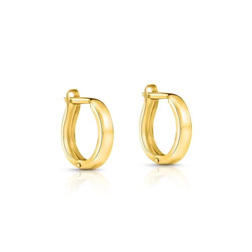 Image of 14K Yellow Gold Huggie Hoop Earrings, Shiny and Small, Round and Oval