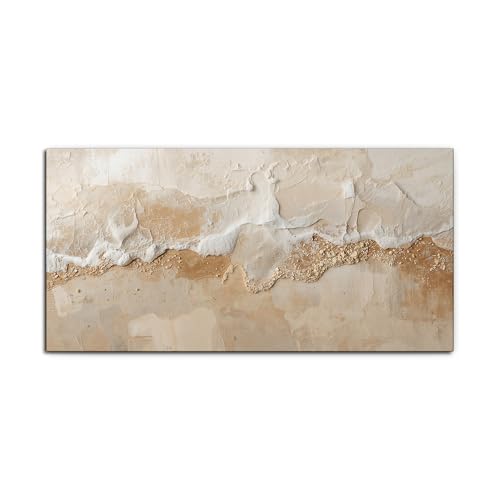 H-WALA Abstract Shoreline Textures Canvas Wall Art, Warm Neutral Tones