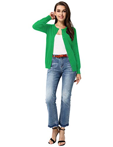 Plus Size Cardigans For Women Long Sleeve Button Down Crew Neck Classic Sweater Knit Cardigan(3Xl,Green) #TOP6