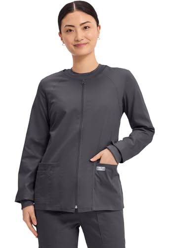 Cherokee womens Workwear Core Stretch Warm Up medical scrubs jackets, Pewter, Large US