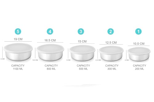 Image of LADILA 5-Piece Stainless Steel Mixing Bowl Set with Airtight Lids | Food Storage Containers for Kitchen, Chapati, Curry, Salad & Snacks | Rust-Proof, Leak-Proof, Stackable, Freezer & Dishwasher Safe