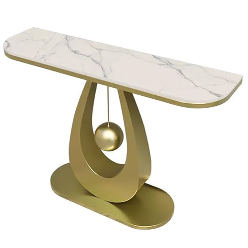 Mesa consola, moderna mesa de pasillo con marco de metal y parte superior de losa de piedra para sala de estar, entrada o pasillo