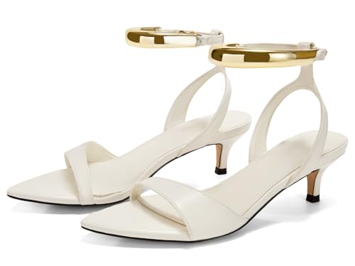 Image of Coutgo Womens Low Kitten Heels Sandals Strappy Pointed Open Toe One Strap Metal Summer Dress Shoes