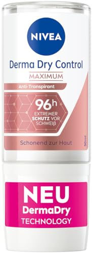 NIVEA Derma Dry Control Maximum Deo Roll-on (50 ml), Deodorant gegen starkes Schwitzen, hautschonendes Antitranspirant für 96h Schutz und ein geschmeidiges Hautgefühl