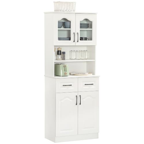 HOMCOM Kitchen Cupboard, Freestanding Kitchen Unit, 168cm, White