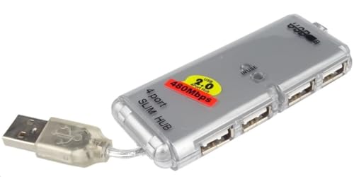 PremiumCord USB Hub 4 Port ohne Stromversorgung, integriertes Kabel, USB 2.0 high Speed, bis zu 480 Mbit/s, ku2hub4ws