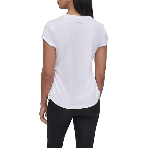 Image of DKNY Women's Short Sleeve V-Neck Tech Ruched Side Seam Active T-Shirt