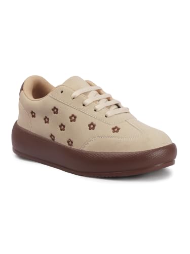 Image of TRYME Floral Platform Sneakers for Women | Lightweight Lace-Up Casual Shoes for College, Travel