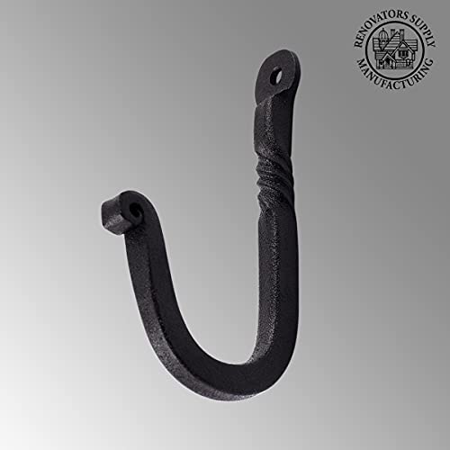 Renovators Supply Bathroom Hooks 3.5 In. Black Wrought Iron Wall Mount Hooks For Hanging Robe, Towel, Hat, Or Jewellery With Mounting Hardware #TOP1