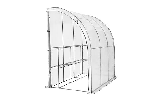 Top Home Solutions® Lean To Greenhouse - 6 Shelves Walk In Greenhouse With White PE Cover, Roll-Up Zipped Door - Premium Quality Growhouse For Plants, Garden And Outdoor