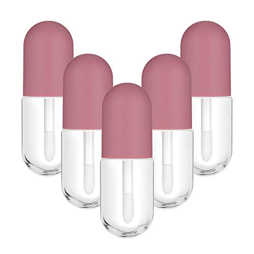 RONRONS 30 Pieces Deep Pink Cute Capsule Shaped Mini Lip Gloss Tubes Refillable Lip Balm Bottles Clear Empty Lip Balm Containers Reusable Plastic Lipstick Tube Containers with Rubber Stoppers, 3ml