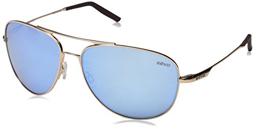 Revo Unisex RE 3087 Windspeed Aviator Polarized UV Protection Sunglasses, Gold Frame, Blue Water Lens