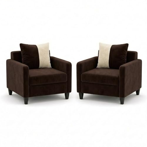Image of FURNY Rion 3 Seater + 1 Seater + 1 Seater Fabric Sofa Set (Dark Brown-Cream) with Velvet Finish | Durable Comfort | Ideal for Living Room