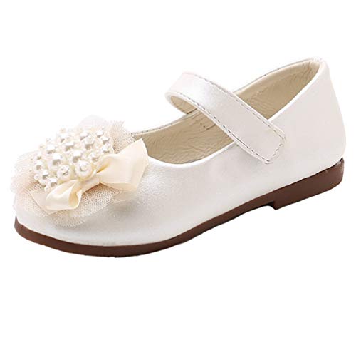LGXH Little Girls Mary Jane Dress Shoes Pearl Non-Slip Kid Round Toe Play Party Dance Princess Flat Shoe Size 11 M US Little Kid White