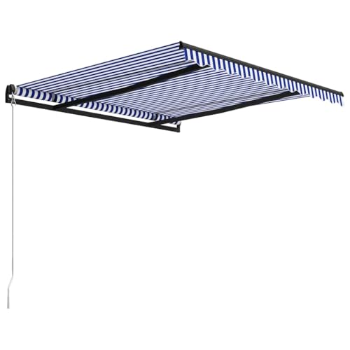 Auvent manuel rétractable 350x250 cm bleu et blanc pour terrasse et balcon
