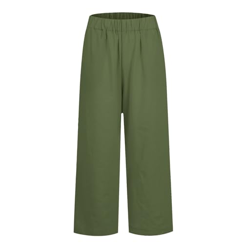 Cotton Linen Pants Women Summer Elastic Straight Leg Pants Plus Size Wide Leg Crop Pants Beach Trousers with Pockets3