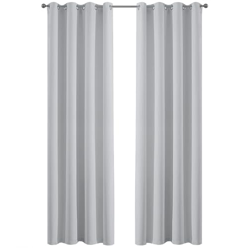 Yakamok Greyish White Curtains for Bedroom,Grommet Thermal Insulated Room Darkening Curtains for Living Room,52W x 84L,2 Panels