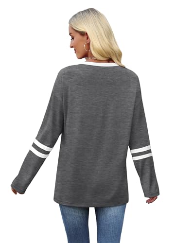 Image of Sampeel Long Sleeve Shirts for Women Color Block Casual Tops Fall Outfits 2026 Basic Tees Trendy Spring Clothes